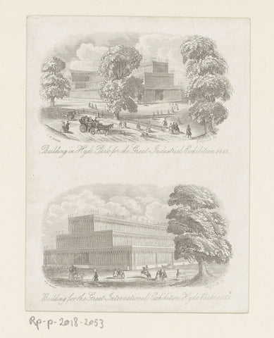 Twee gezichten op Crystal Palace, te Londen, anonymous, 1851 - 1885 Canvas Print