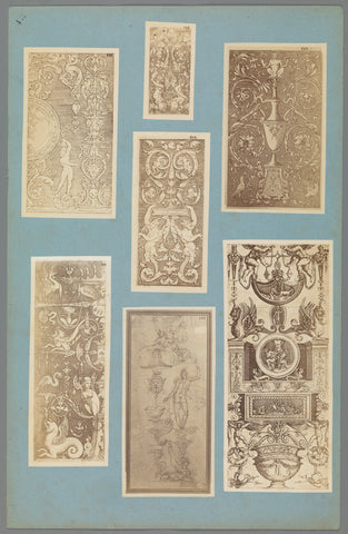 Seven photo reproductions of ornament prints and an ornament drawing, anonymous, c. 1875 - c. 1900 Canvas Print