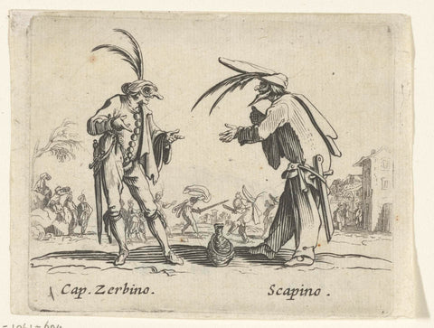 Two street artists as Capitano Zerbino and Scapino, Jacques Callot, 1622 - 1670 Canvas Print