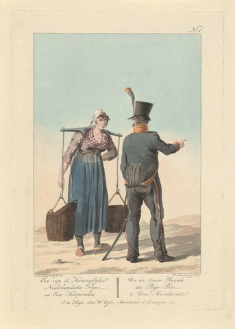 Soldier and a merchant, 1816, Walraad Nieuwhoff, 1816 Canvas Print