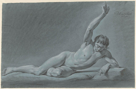 Reclining Male Nude with Arm Raised, Derk Anthony van de Wart, 1796 Canvas Print