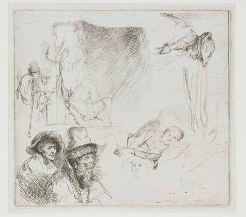 Sheet of Studies, with a Woman Lying Ill in Bed, Rembrandt van Rijn, c. 1639 Canvas Print