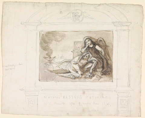 Funerary monument with mourning angel, anonymous, 1836 Canvas Print