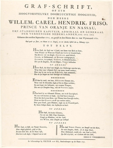 Epitaph for William IV, 1752, Hero Cs. Vriesekolk, 1752 Canvas Print