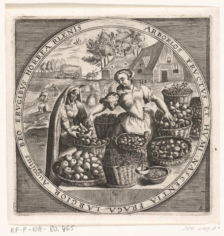 By maand augustus, fruitverkoopster, ca. 1600, anonymous, 1650 - 1675 Canvas Print