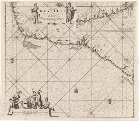 Pass map of part of brazil's northeast coast, Jan Luyken, 1683 - 1799 Canvas Print