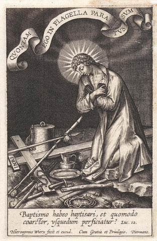 Unknown male saint, pensive at the passion tools, Hieronymus Wierix, 1563 - before 1619 Canvas Print