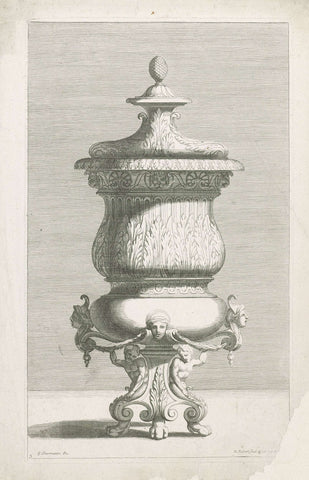 Vase with lid on base, Nicolas Robert, after 1676 - before 1703 Canvas Print