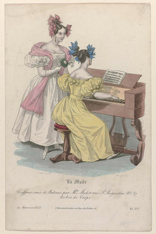 La Mode, 19 janvier 1833, Pl. 277: Coiffures ornés de Rubans (...), Jean Denis Nargeot, 1833 Canvas Print