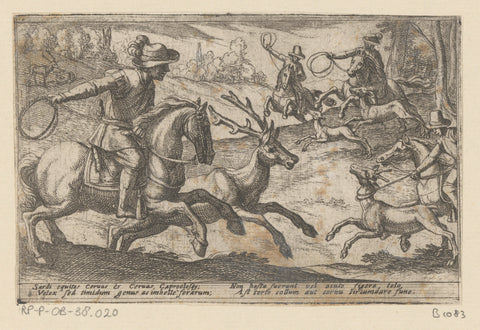 Hunters catch deer with ropes, Antonio Tempesta, 1602 Canvas Print