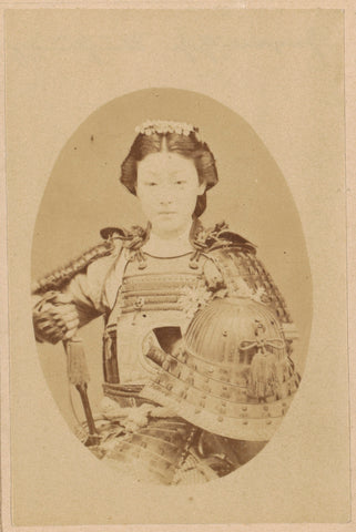 Portrait of an unknown Japanese woman in samurai armor, anonymous, 1885 Canvas Print