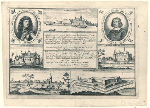 Title print for a series of twelve prints of fortresses conquered by the French and Munster troops, 1672, Gaspar Bouttats, 1672 Canvas Print