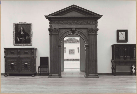 Room with portico, cupboards, relief, painting and view of the adjacent room, c. 1962 Canvas Print