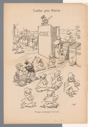 Caricature of Frenchmen breaking through a barricade of law books, Caran d'Ache, 1898 Canvas Print