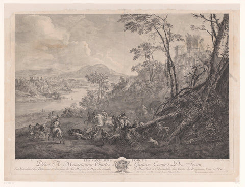 Wilde zwijnenjacht, Jacques-Philippe Le Bas, 1741 Canvas Print