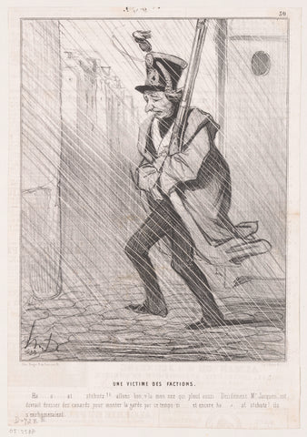 Soldier of the National Guard patrols through the rain, Honoré Daumier, 1842 Canvas Print