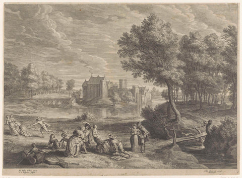 Landschap met kasteel en gezelschap, Schelte Adamsz. Bolswert, 1596 - 1659 Canvas Print