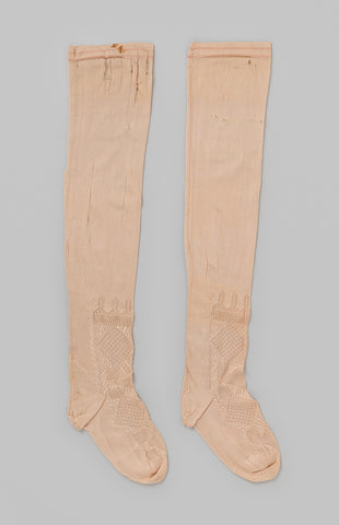 Stocking of lightrose silk, with ajour- and embroidery on latch and instep, anonymous, c. 1900 - c. 1910 Canvas Print