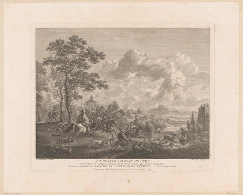 Hertenjacht, Jean Moyreau, 1734 Canvas Print