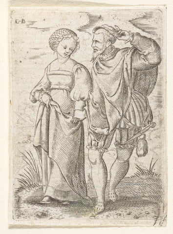 Couple dancing, holding each other's hand, Cornelis Bos, 1546 - 1548 Canvas Print