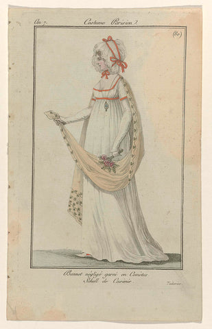 Journal des Dames et des Modes, Costume Parisien, 17 December 1798, Year 7 (80) : Bonnet négligé garn (...), anonymous, 1798 Canvas Print