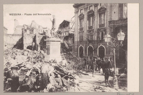 Piazza dell'Annunziata in Messina met ruïnes van de aardbeving van 28 december 1908, anonymous, in or after 1908 - in or before 1910 Canvas Print