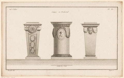 Three pedestal with medallion and mask, Nicolas Dupin, 1772 - 1779 Canvas Print