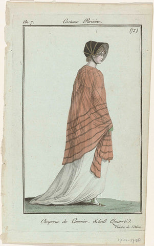 Journal des Dames et des Modes, Costume Parisien, 7 November 1798, Year 7, (72) : Chapeau de Courrier (...), anonymous, 1798 Canvas Print