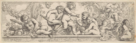 Frisian with children playing and a putto, Cornelis Schut (I), 1618 - 1655 Canvas Print