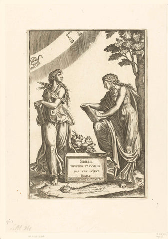 Twee vrouwen met tekens weegschaal (Libra) en schorpioen (Scorpio) van de dierenriem, Marcantonio Raimondi, 1517 - 1650 Canvas Print