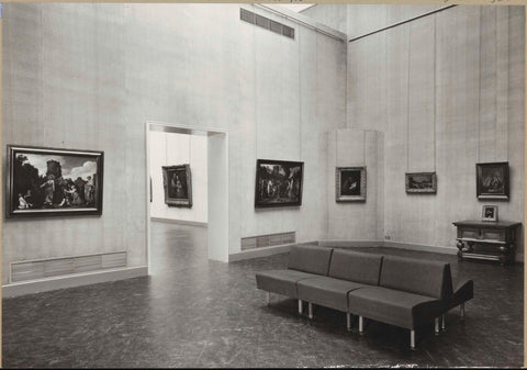 Corner of hall with paintings, passageway and a bench for visitors, 1958 Canvas Print