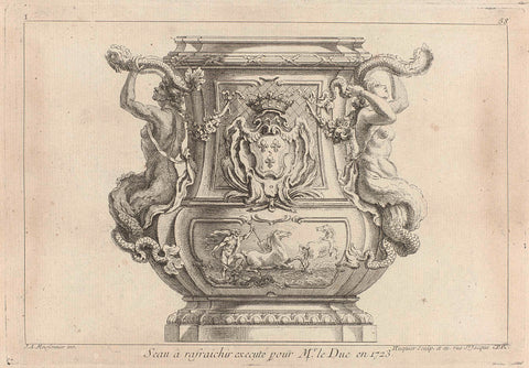 Design for a cooler with the coat of arms of the French king, Gabriel Huquier, Juste Aurèle Meissonnier, 1738 - 1749 Canvas Print