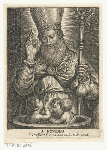 Saint Nicholas of Myra with three children in a pot, Schelte Adamsz. Bolswert, 1596 – 1659 Canvas Print