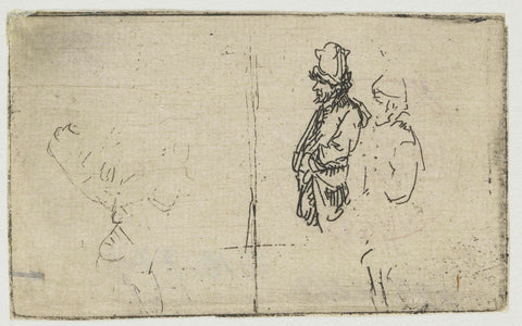 Sheet of Slight Studies, One of Two Peasants, Rembrandt van Rijn, c. 1651 Canvas Print