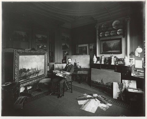 The painter J.H. Wijsmuller in his studio, Overtoom 189, Amsterdam, Sigmund Löw (attributed to), 1903 Canvas Print