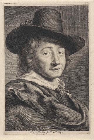 Self-portrait of Cornelis Visscher, Cornelis Visscher (II), 1651 Canvas Print