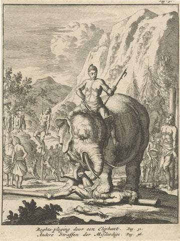 Elephant tramples a criminal, Jan Luyken, 1692 Canvas Print