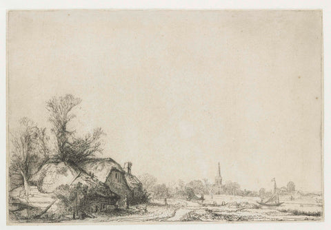 Cottage beside a canal with a view of Ouderkerk, Rembrandt van Rijn, c. 1641 Canvas Print