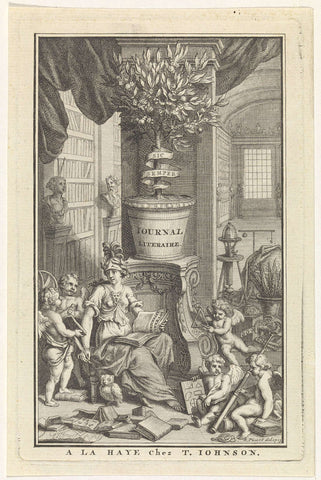 Minerva in een bibliotheek, Bernard Picart (workshop of), 1713 Canvas Print