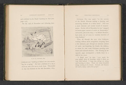 Photo reproduction of a drawing by Randolph Caldecott, depicting two swans on the waterfront and a frog reading a newspaper in the water, anonymous, c. 1877 - in or before 1887 Canvas Print