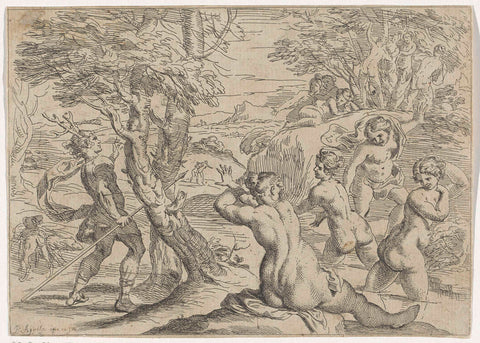 Diana en Actaeon, Pietro Aquila, 1660 - 1692 Canvas Print