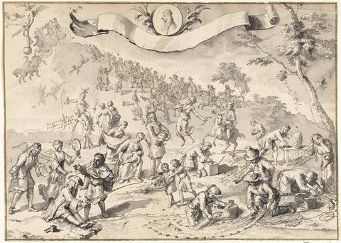 Design drawing for the print Greed tries to catch up with Fortuna, 1720, anonymous, 1720 Canvas Print