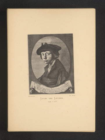 Reproduction of an engraving of a self-portrait by Lucas van Leyden, Joseph Maes, c. 1872 - in or before 1877 Canvas Print