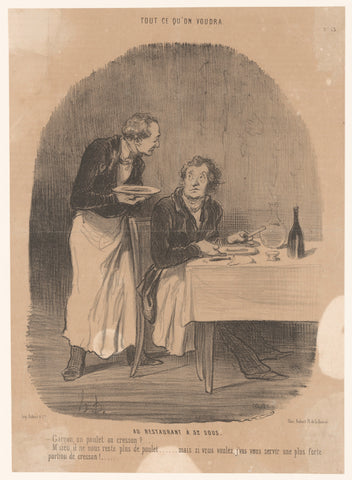 Man orders from waiter in restaurant, Honoré Daumier, 1849 Canvas Print