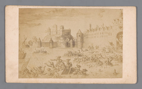 Photo reproduction of an engraving of Maarten Schenk's attack on Nijmegen in 1589, anonymous, 1850 - 1900 Canvas Print