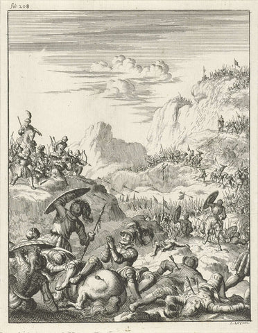 Army of Emperor Conrad III betrayed and raided in the mountains by the Saracens, Jan Luyken, 1683 Canvas Print