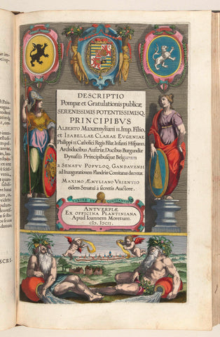 Title page for the description of the entry of Albrecht and Isabella in Ghent, 1599, anonymous, 1600 - 1602 Canvas Print