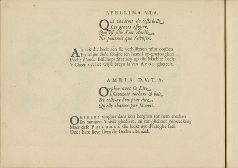 Quatrains in the performances of Apellina V.T.A. and Amria D.V.T.A., Crispijn van de Passe (II), 1640 Canvas Print