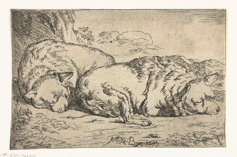 Two Sleeping Dogs, Marcus de Bye, 1657 Canvas Print