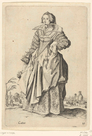 Dame met mutsje, rozenkrans en mof, van voren gezien, naar links, Jacques Callot, 1630 - 1690 Canvas Print